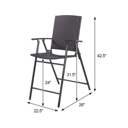 Folding Rattan Bar Chairs Set of 4 with Footrests & Armrests