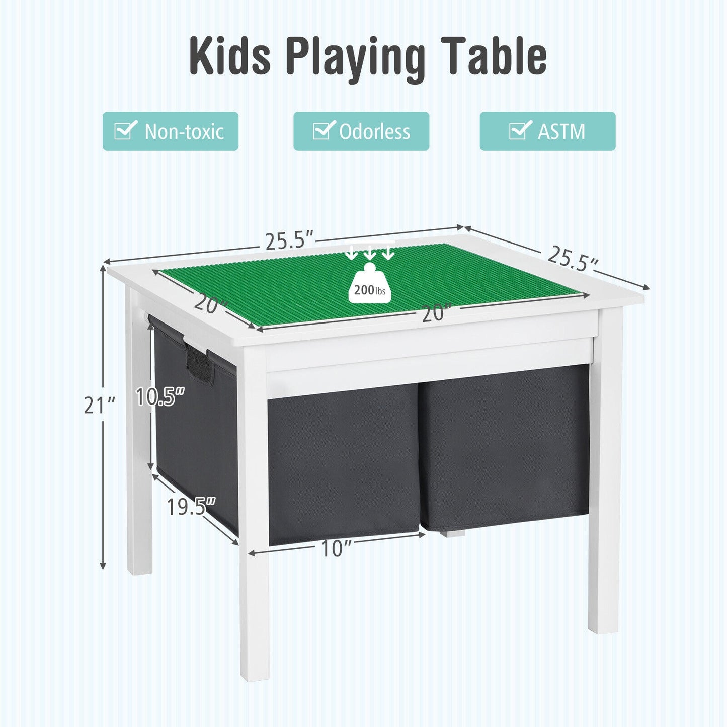 Kids 2-in-1 Activity Table with Building Block Board & Drawers