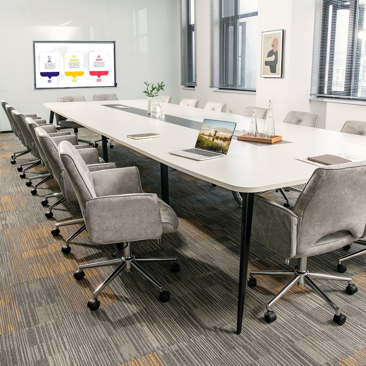 Adjustable Mid Back Office Chair with Armrest - Gray
