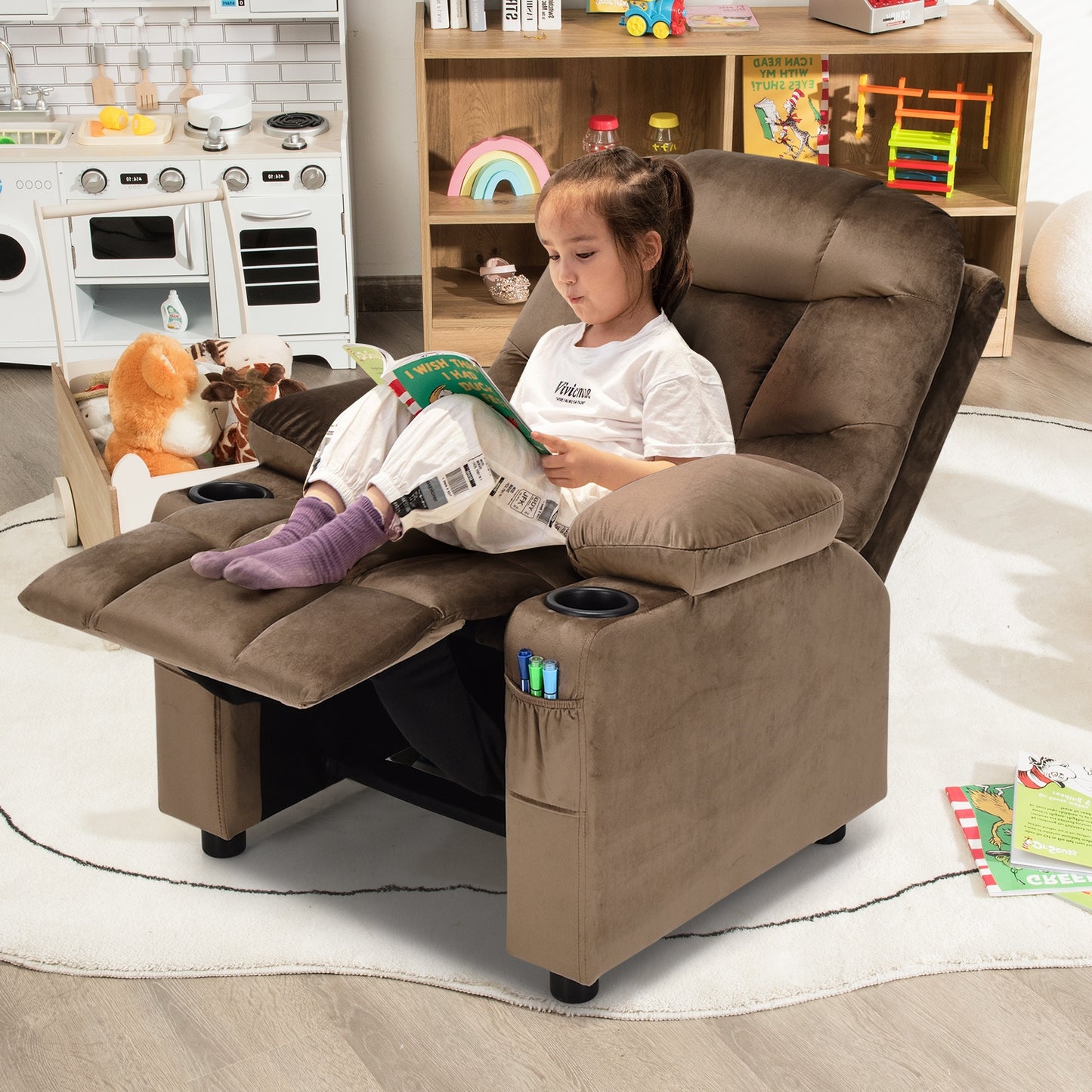 Kids Recliner Chair with Cup Holder and Footrest