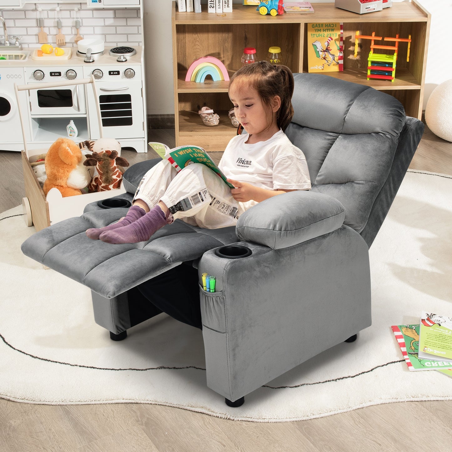 Kids Recliner Chair with Cup Holder and Footrest