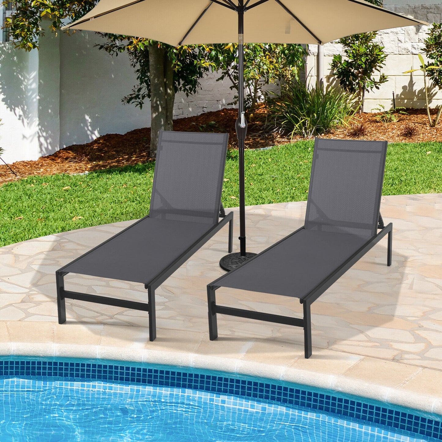 6-Position Adjustable Chaise Lounge Chair with Aluminum Frame