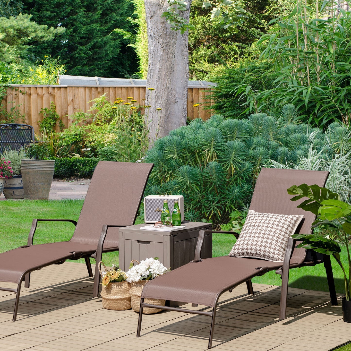 Folding Chaise Lounge Chair Set with Adjustable Back - 2 Pieces