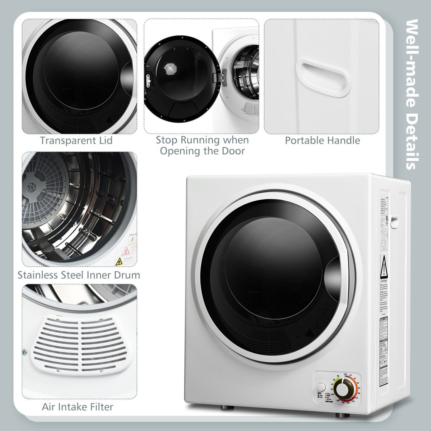 1.5 Cu .ft Clothes Dryer with with Stainless Steel Wall Mount