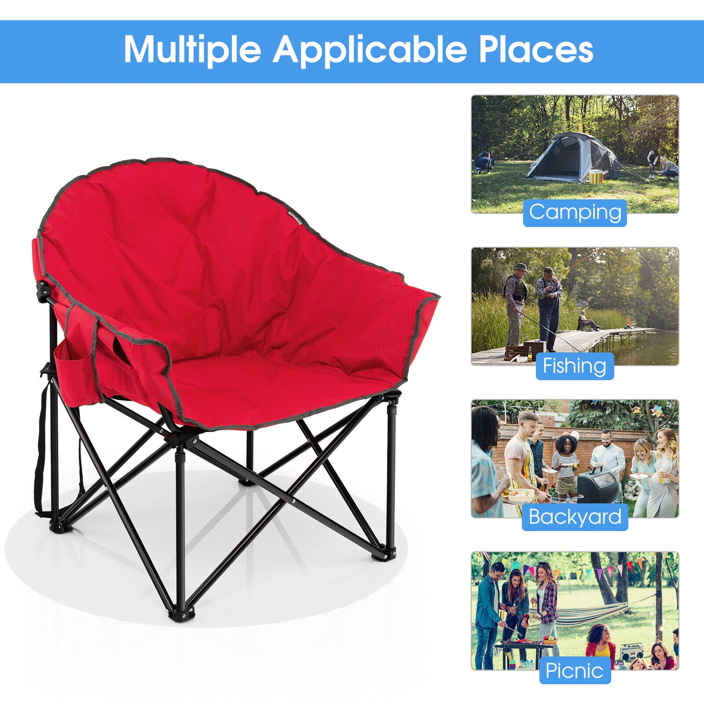 Folding Moon Chair with Padded Seat and Carrying Bag