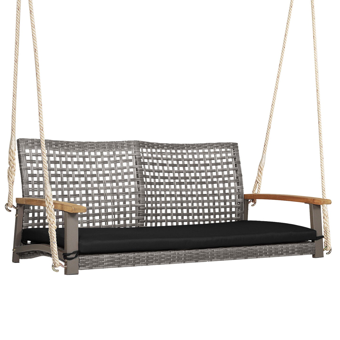 2-Person Wicker Porch Swing Chair with Cushion