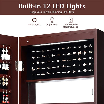 Wall Mounted Jewelry Cabinet with LED Lights and Mirror