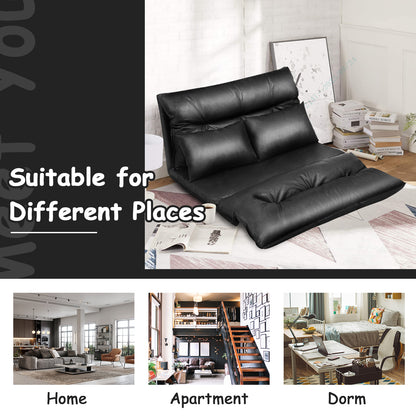 Adjustable Floor Sofa Bed with Pillows - Foldable PU Leather