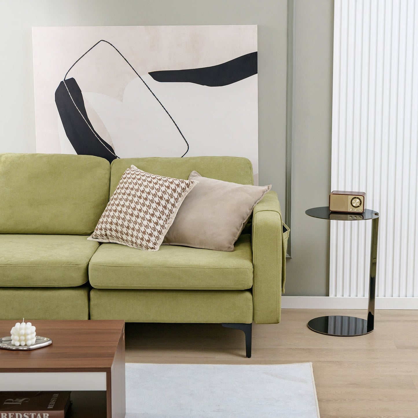 3-Seat Sectional Sofa Couch with Armrest Magazine Pocket and Metal Leg