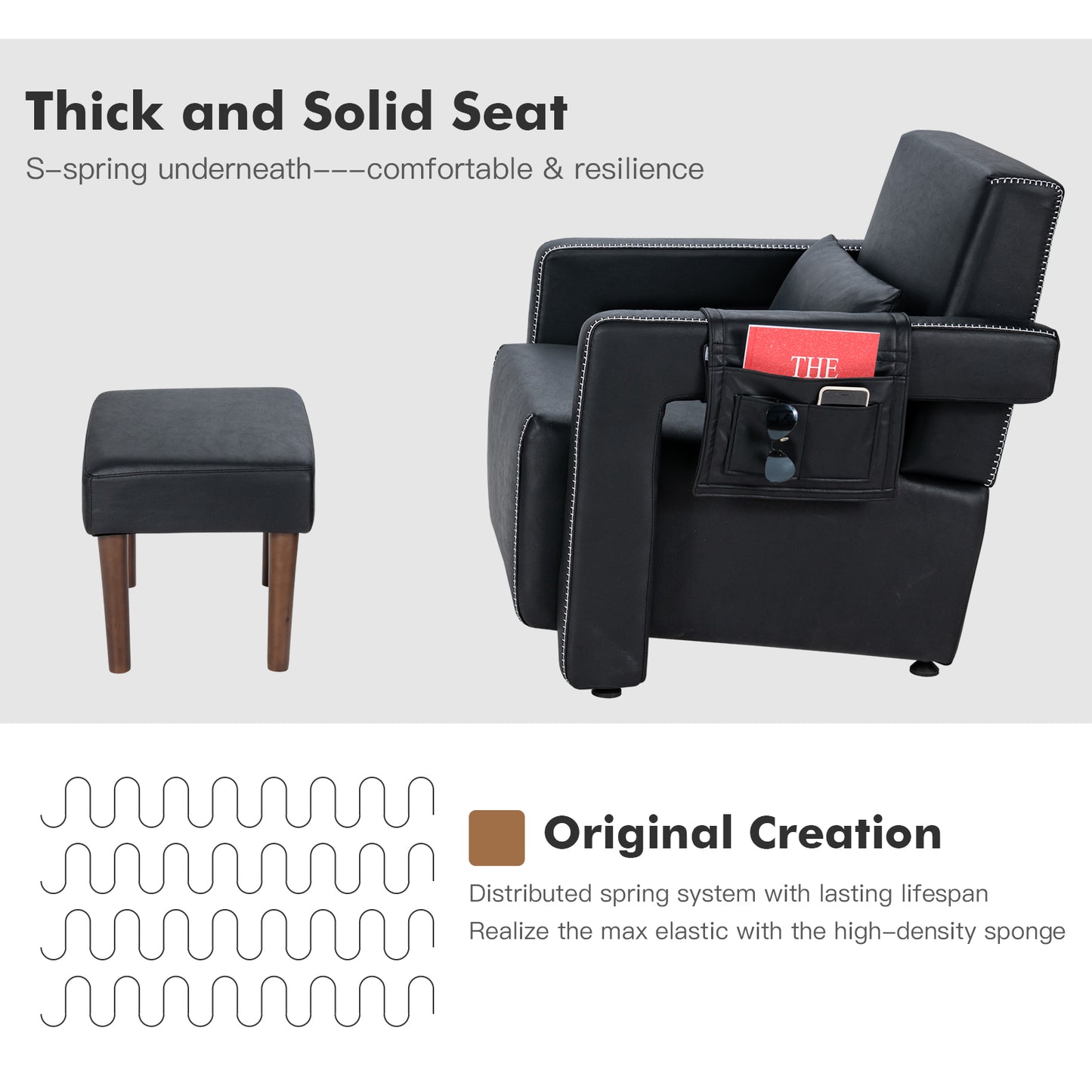Berber Fleece Accent Chair with Ottoman and Waist Pillow