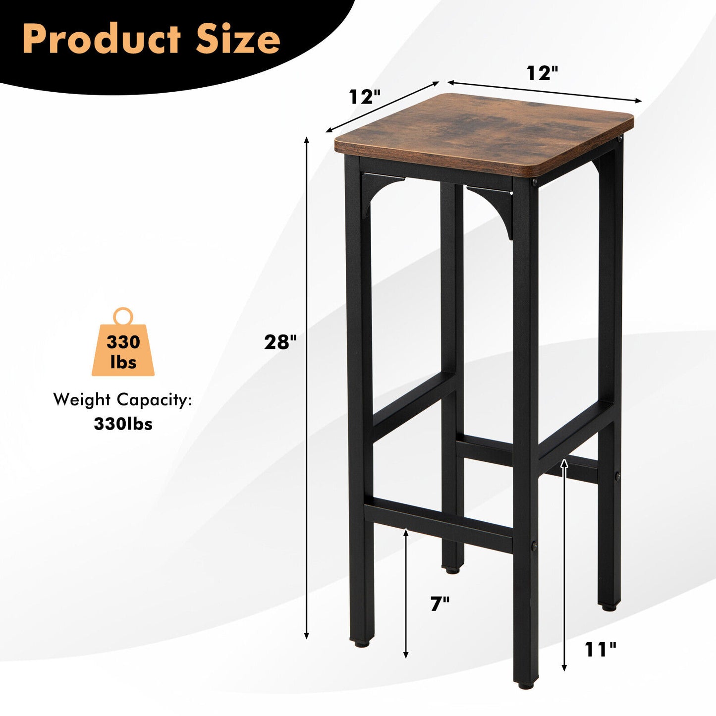 28-Inch Industrial Bar Stools Set of 2 with Footrest