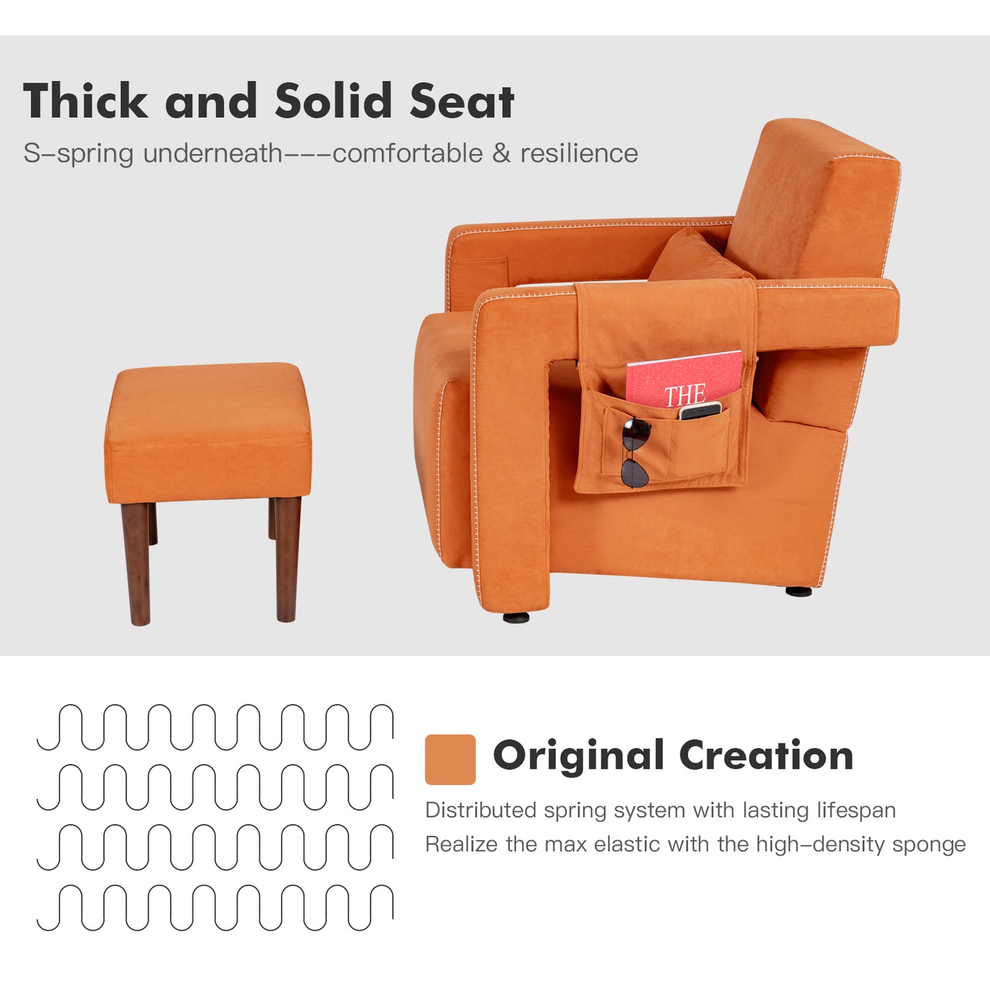 Berber Fleece Accent Chair with Ottoman and Waist Pillow