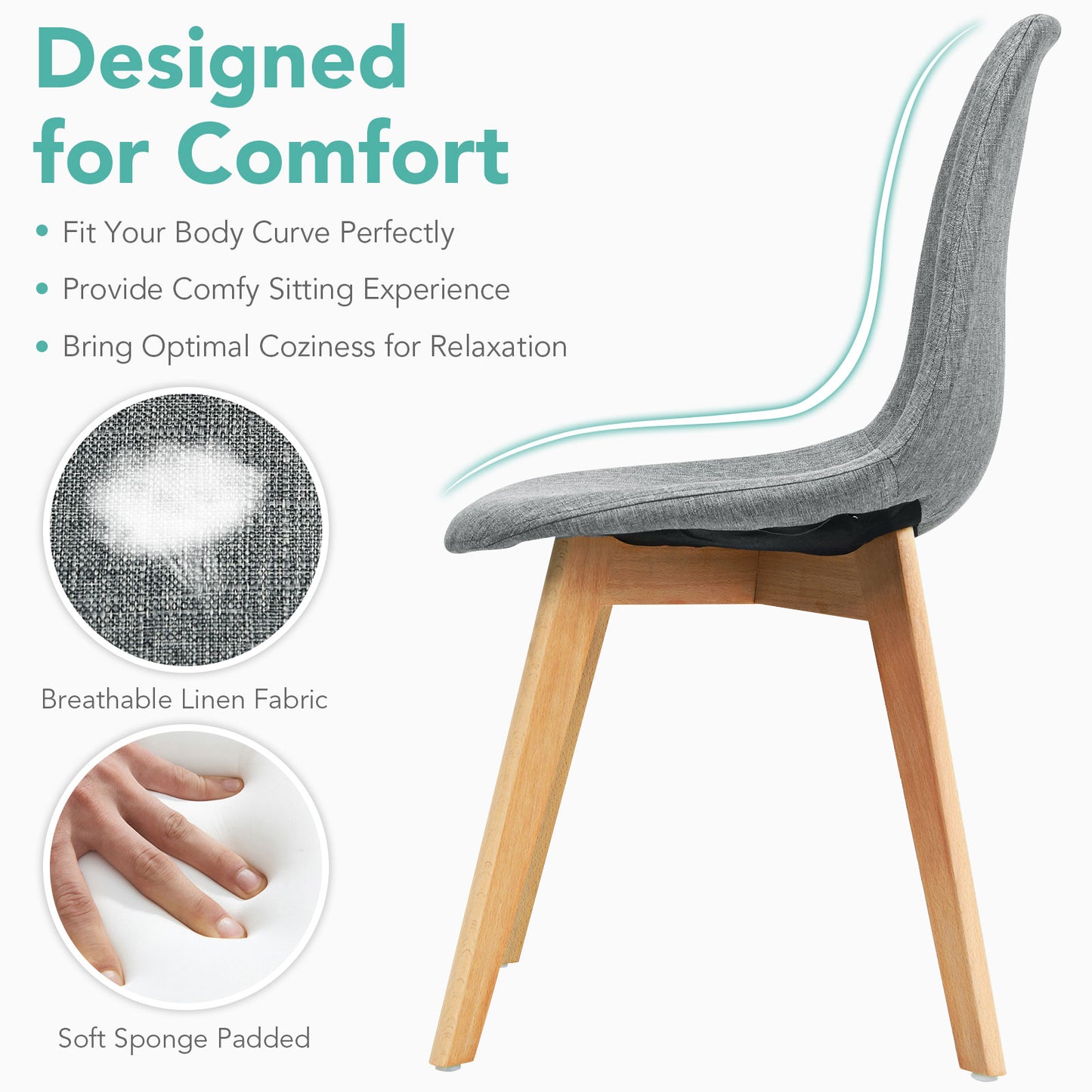 Modern Dining Chairs Set of 4 with Wood Legs and Fabric Cushion
