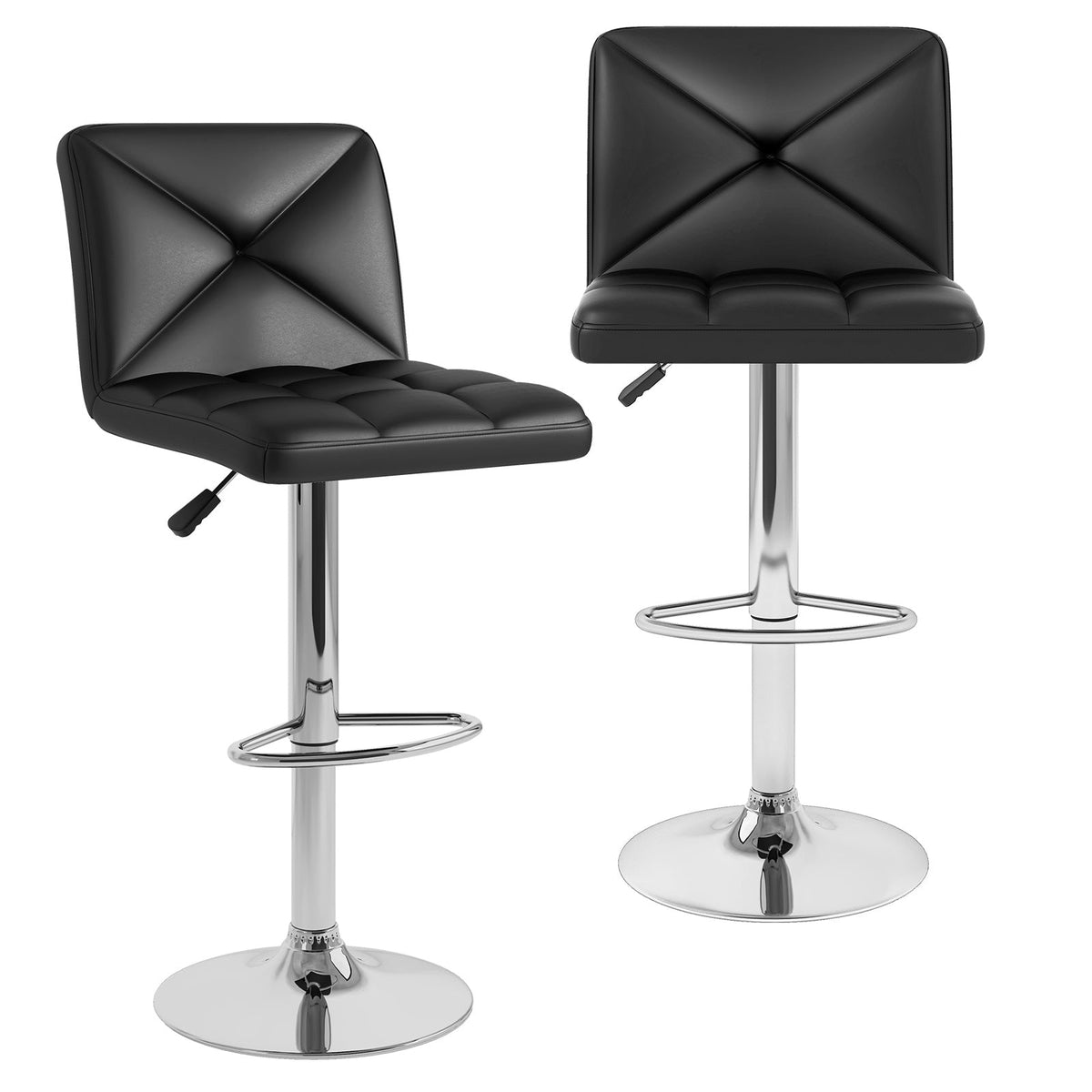 PU Leather Upholstered Bar Stools Set of 2 with Back and Adjustable Height