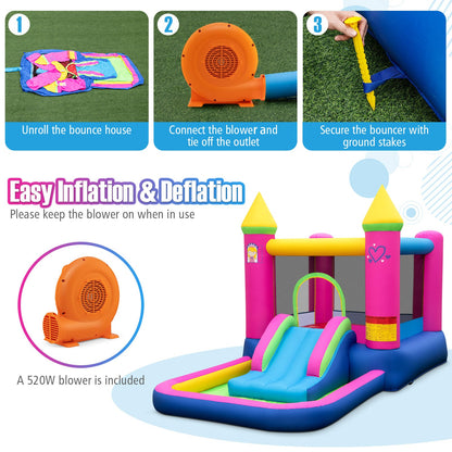 Inflatable Bounce House Cute Princess Bouncy Castle with 520W Blower