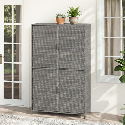 Rattan Vertical Storage Shed with Adjustable Shelves