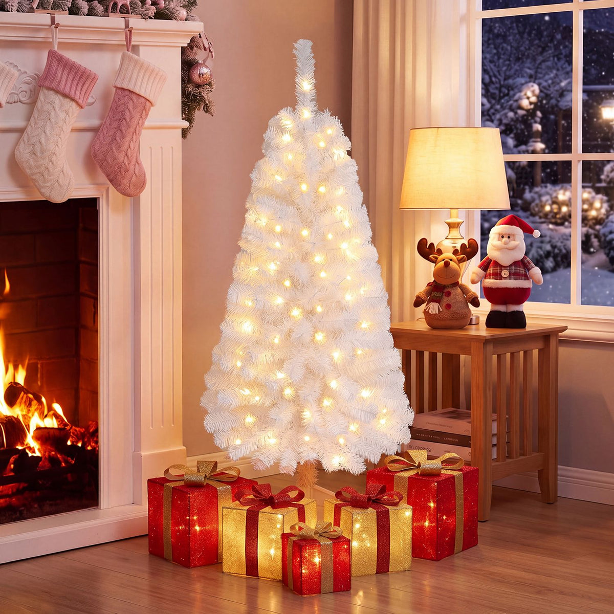 4 FT Artificial Christmas Tree with 110 Branch Tips and 50 Warm White LED Lights
