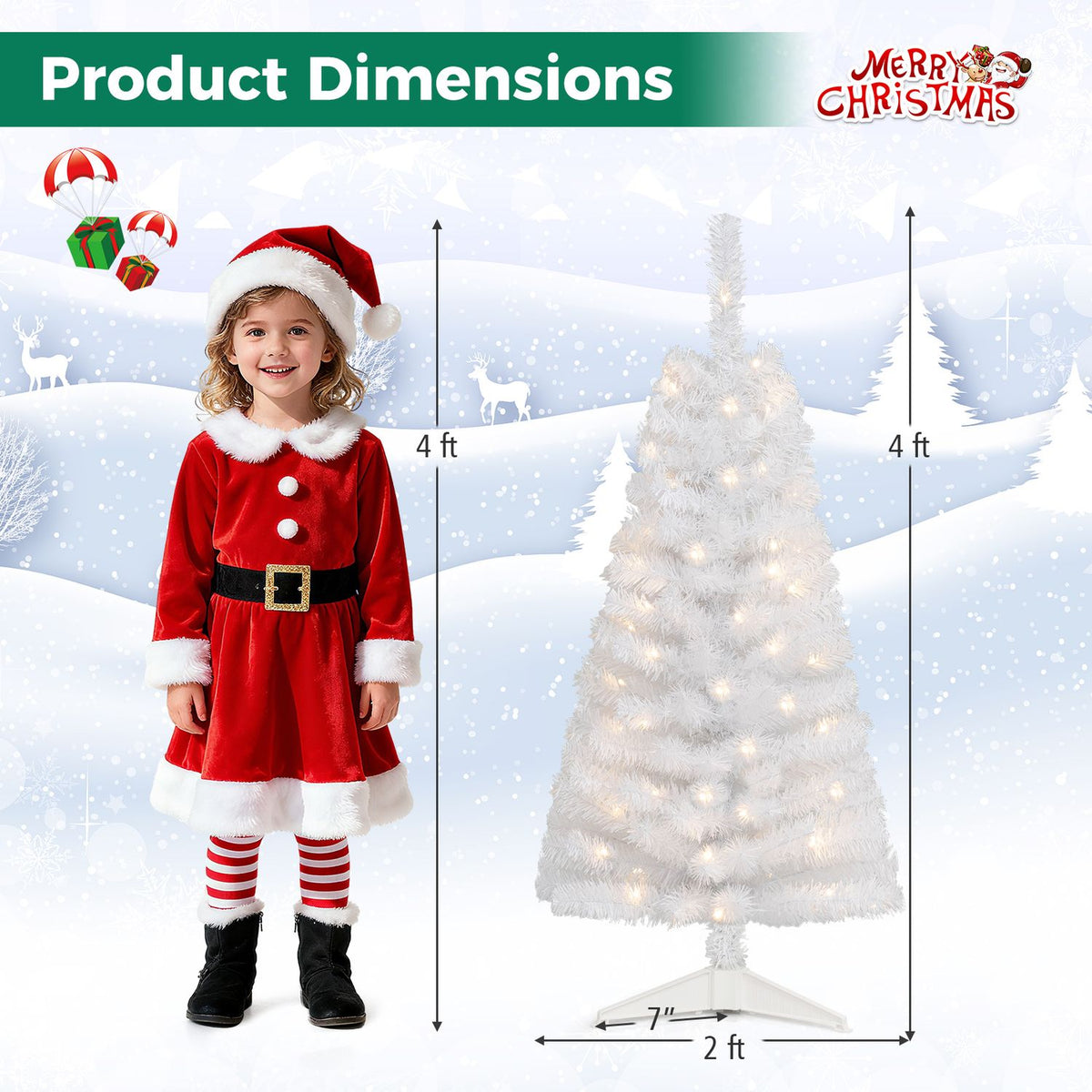 4 FT Artificial Christmas Tree with 110 Branch Tips and 50 Warm White LED Lights