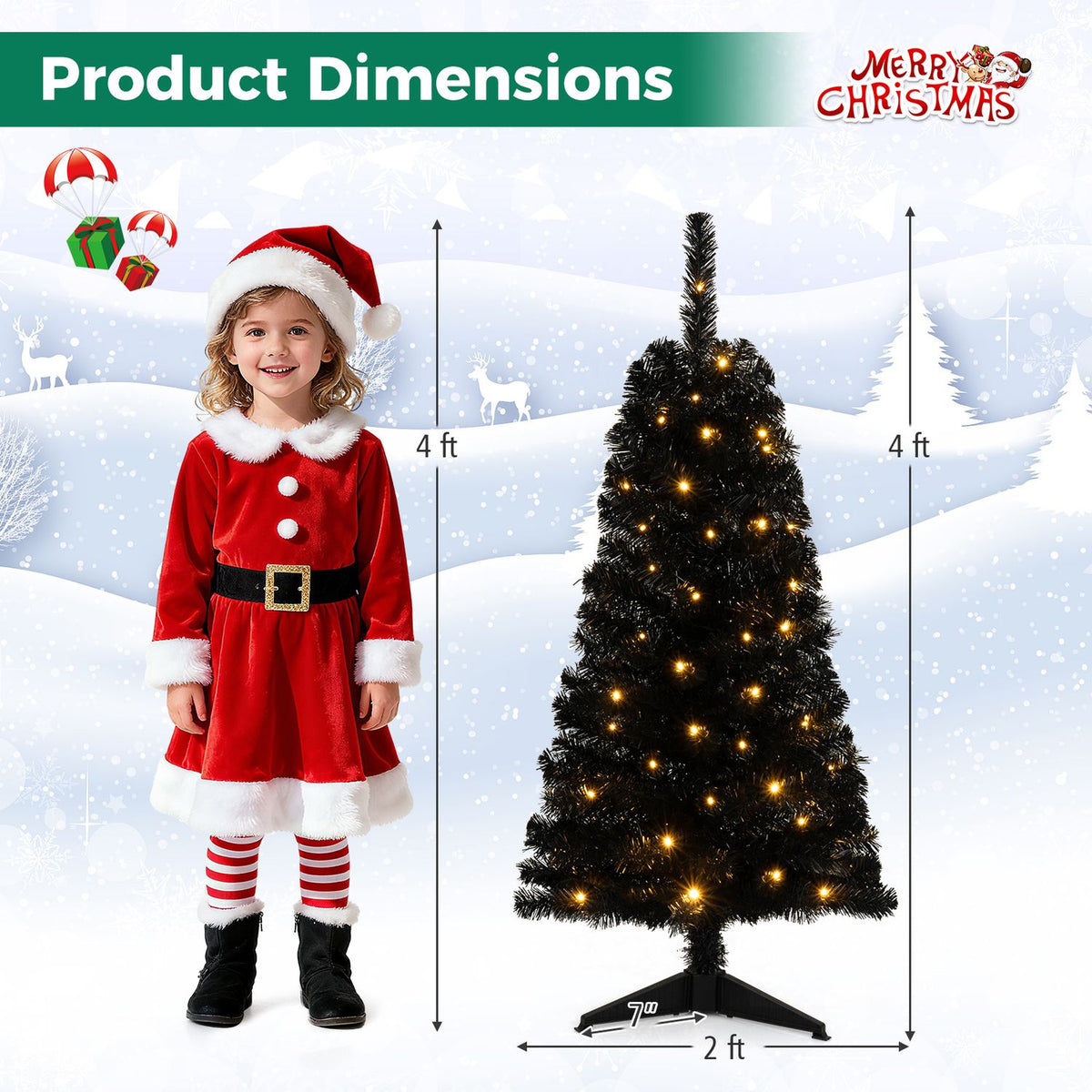 4 FT Artificial Christmas Tree with 110 Branch Tips and 50 Warm White LED Lights