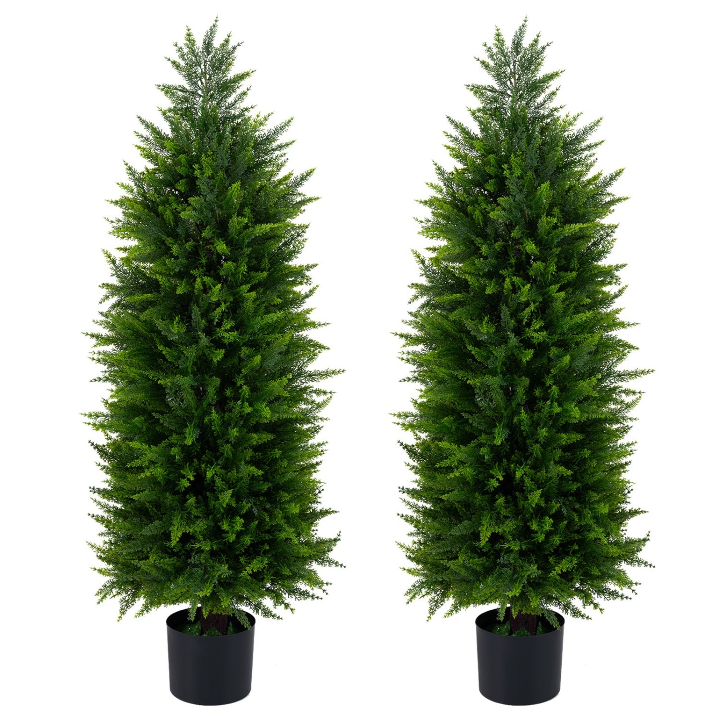 4 FT Artificial Topiary Tree Set of 2 Faux Cedar Cypress Plants in Cement-Filled Pots