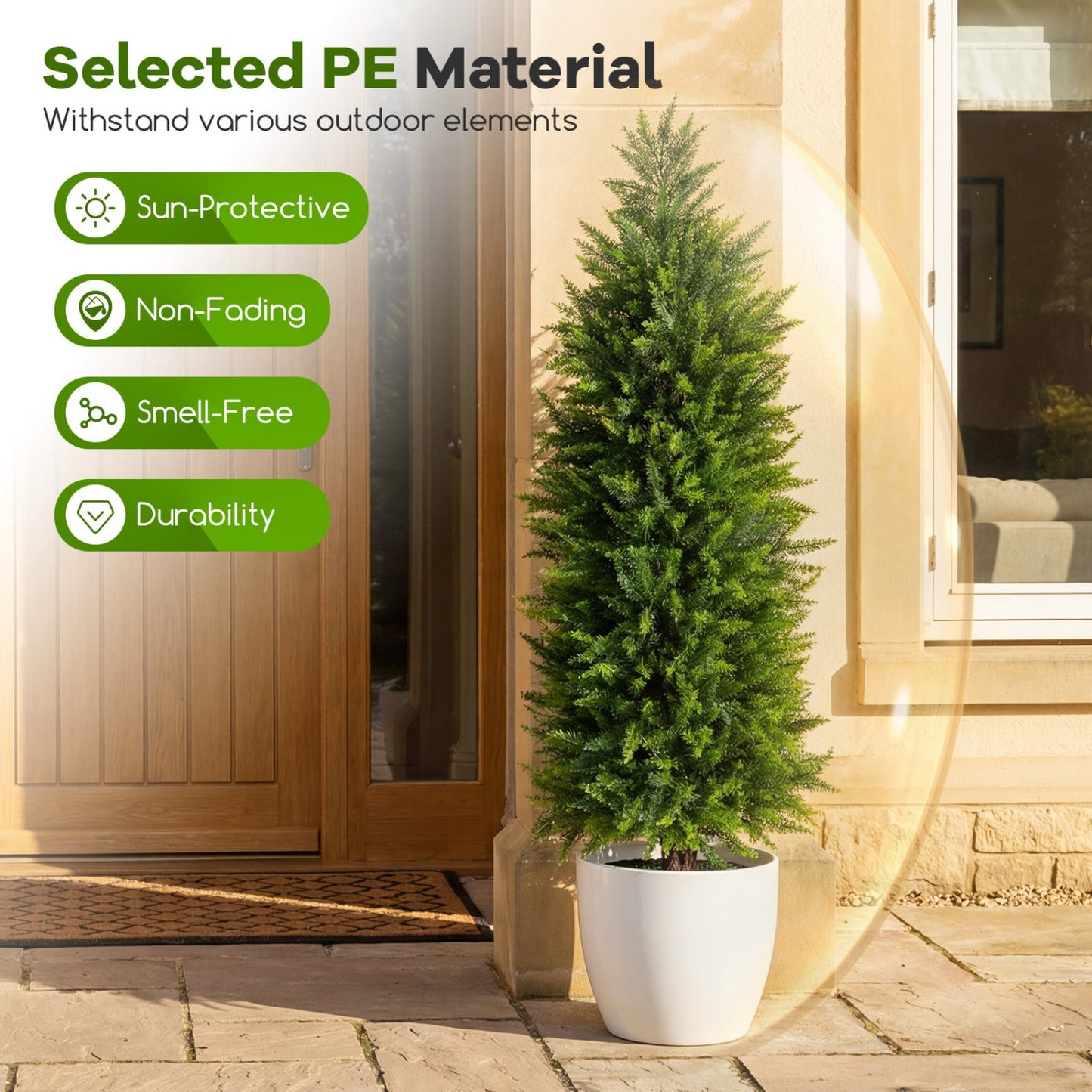 4 FT Artificial Topiary Tree Set of 2 Faux Cedar Cypress Plants in Cement-Filled Pots