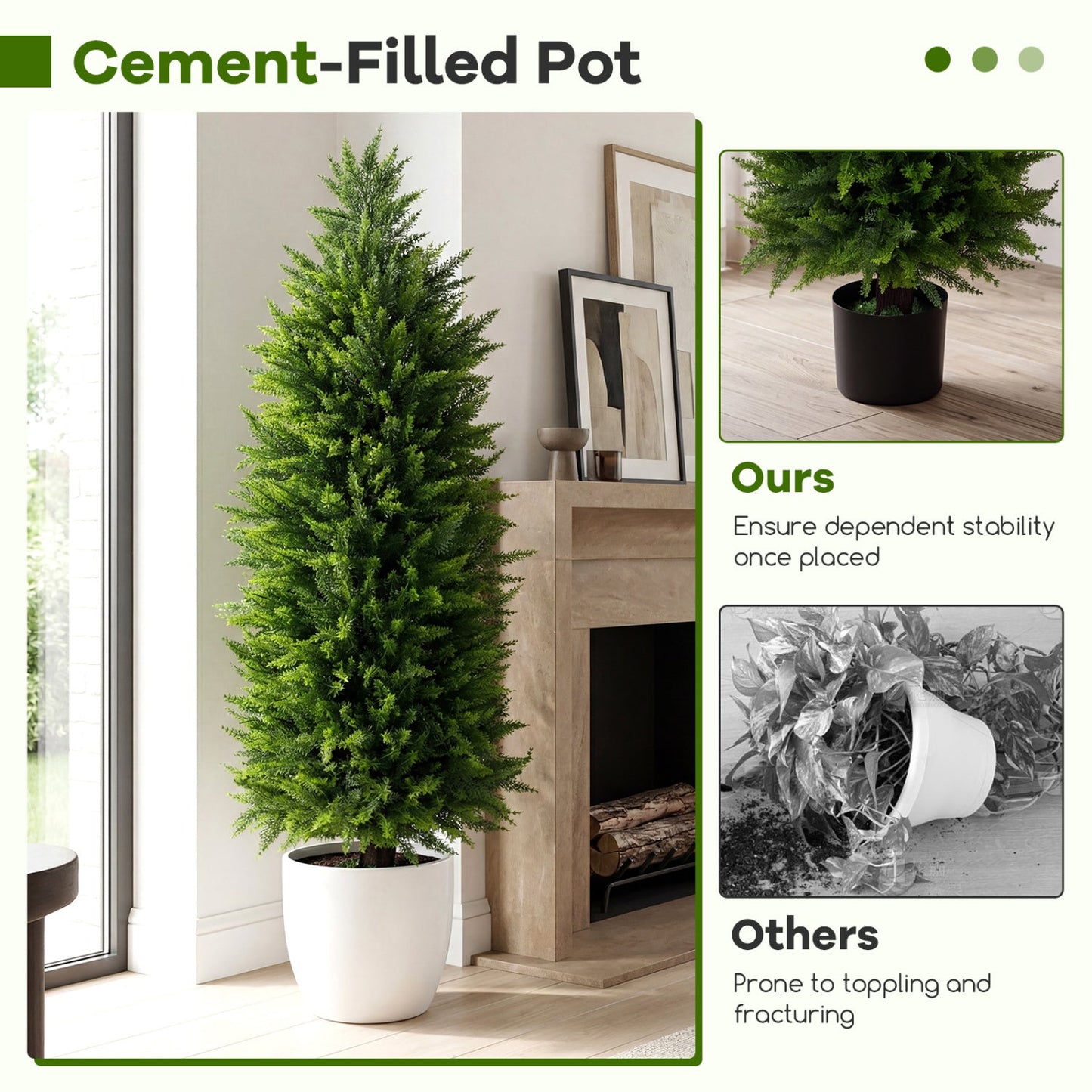 4 FT Artificial Topiary Tree Set of 2 Faux Cedar Cypress Plants in Cement-Filled Pots