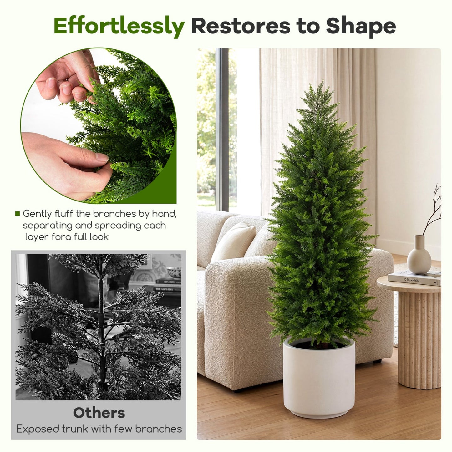 4 FT Artificial Topiary Tree Set of 2 Faux Cedar Cypress Plants in Cement-Filled Pots