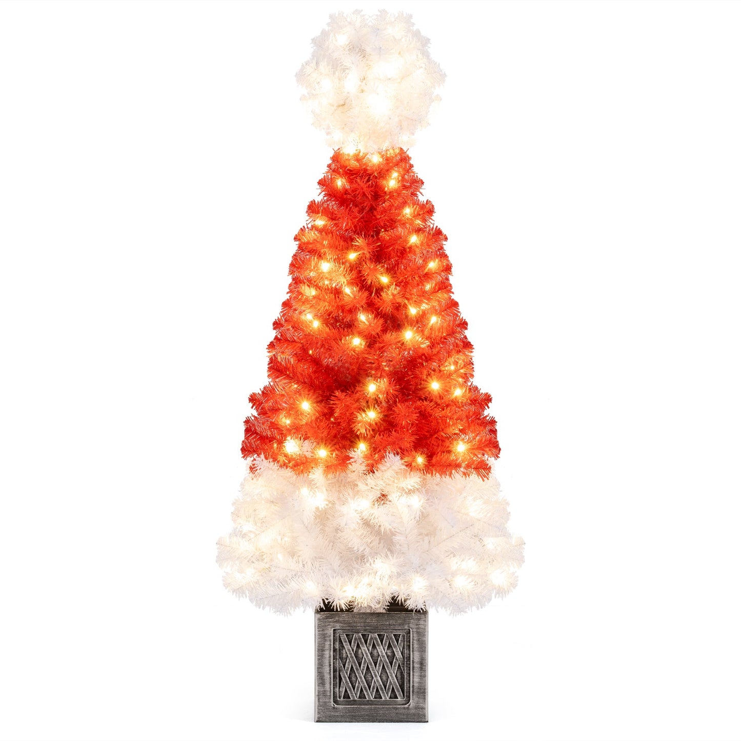 4 Ft Artificial Christmas Tree Santa Hat Xmas Tree with 300 Branch Tips Red