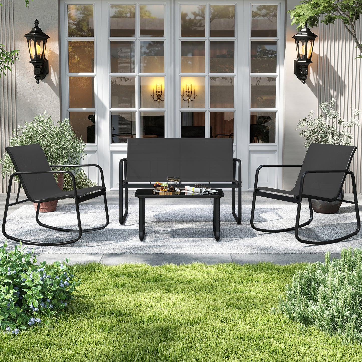 4-Piece Patio Conversation Set with Rocking Chairs & Loveseat