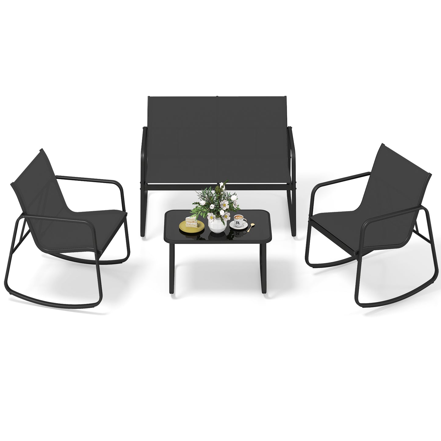 4-Piece Patio Conversation Set with Rocking Chairs & Loveseat