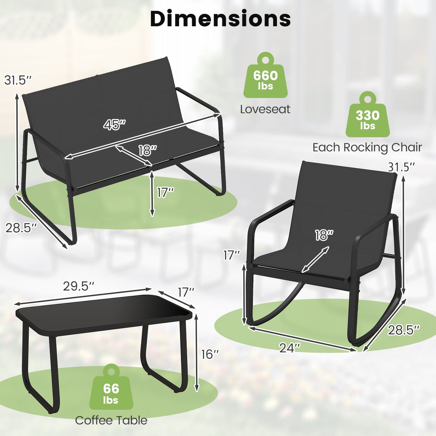 4-Piece Patio Conversation Set with Rocking Chairs & Loveseat