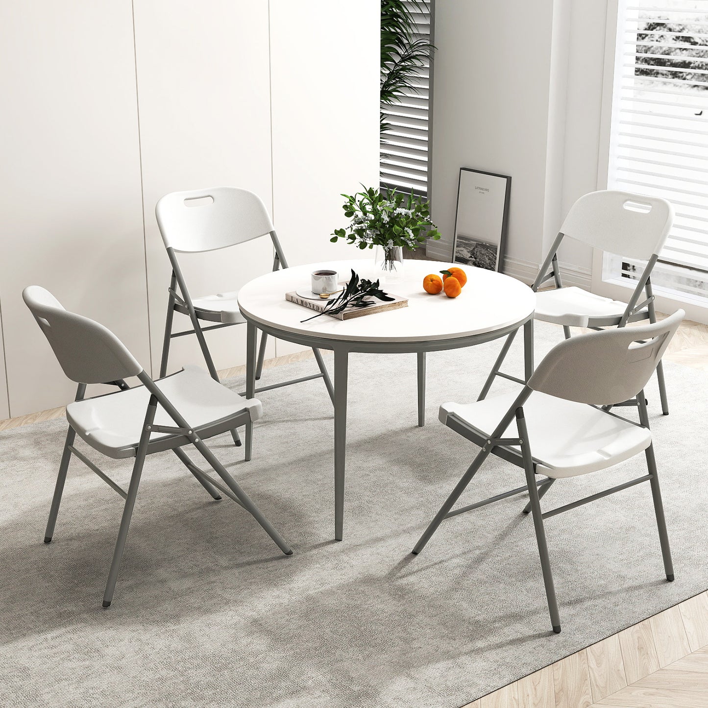 Folding Stackable Chairs with Metal Frame, Set of 4
