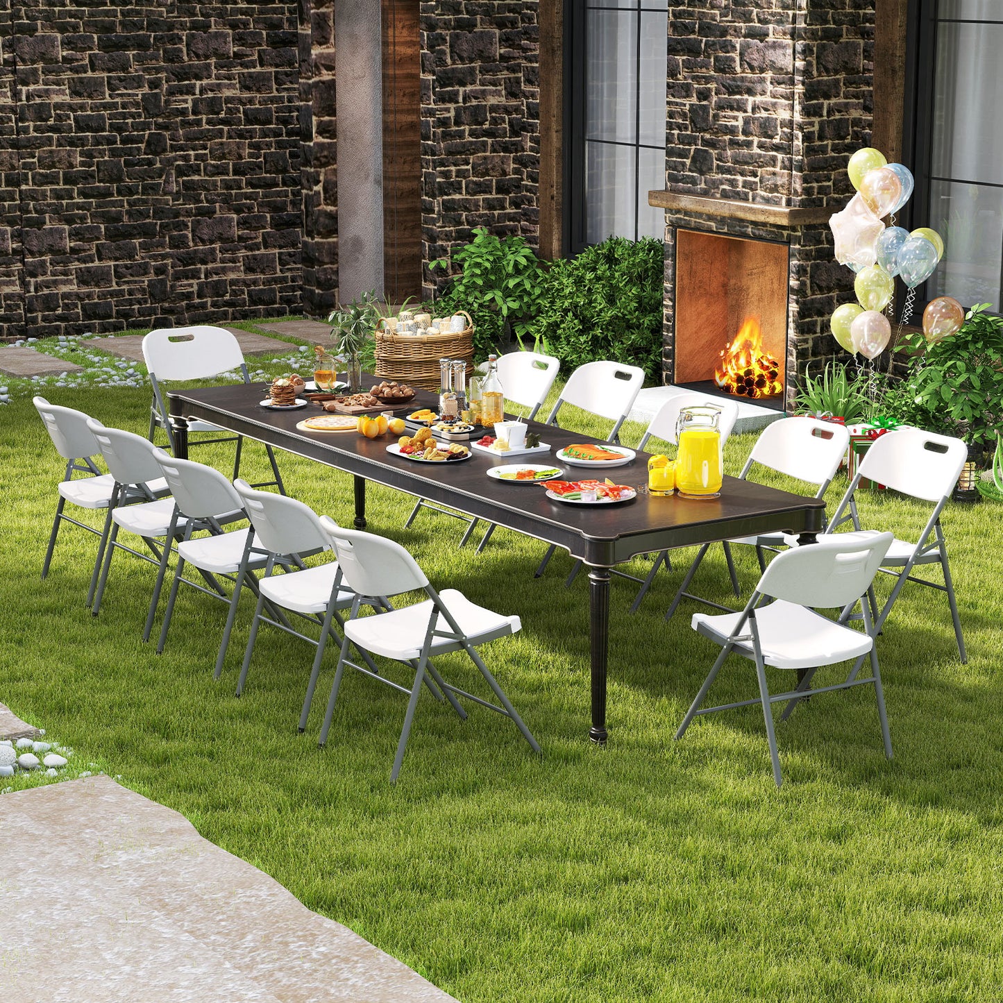 Folding Stackable Chairs with Metal Frame, Set of 4