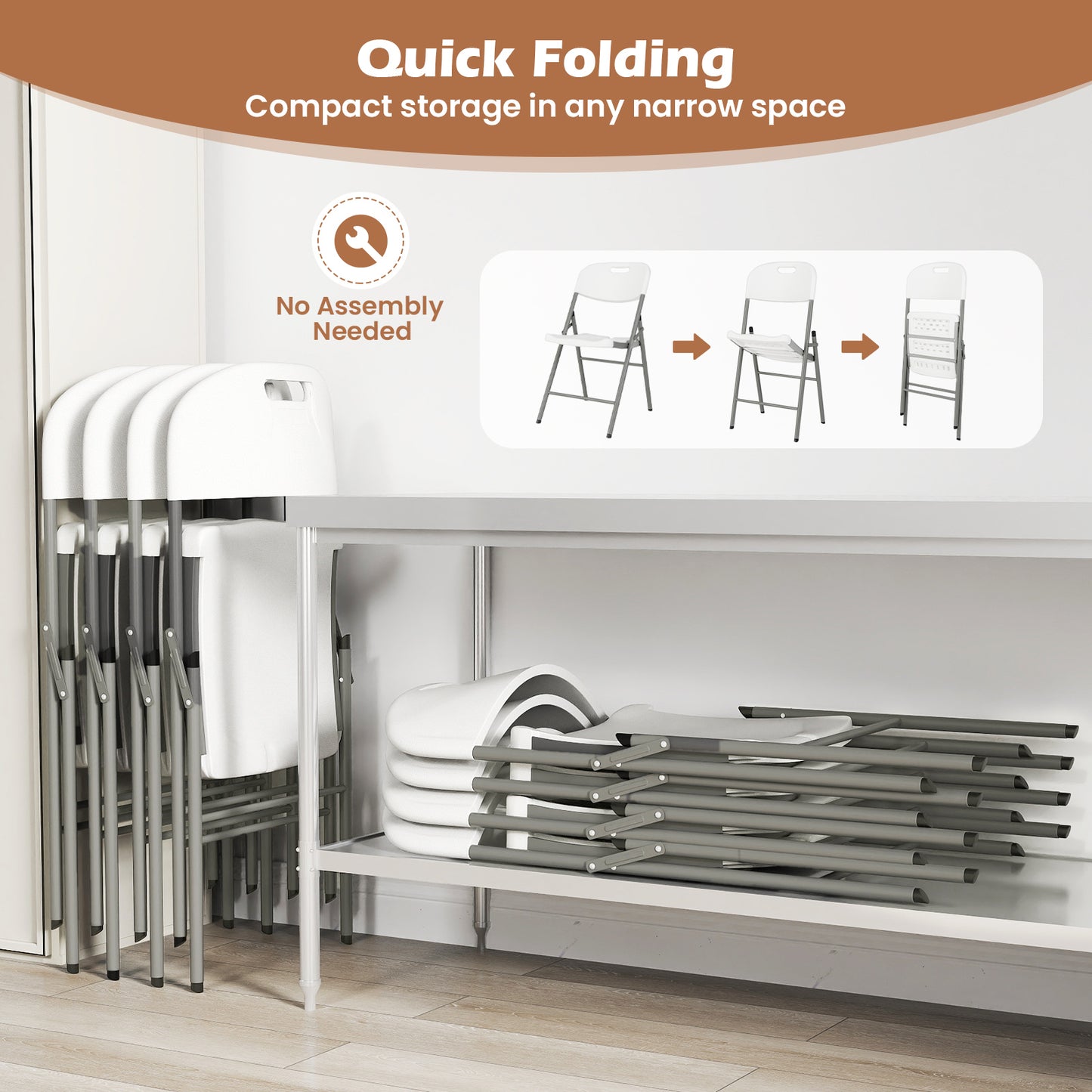 Folding Stackable Chairs with Metal Frame, Set of 4