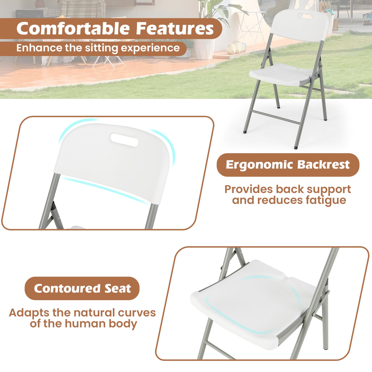 Folding Stackable Chairs with Metal Frame, Set of 4