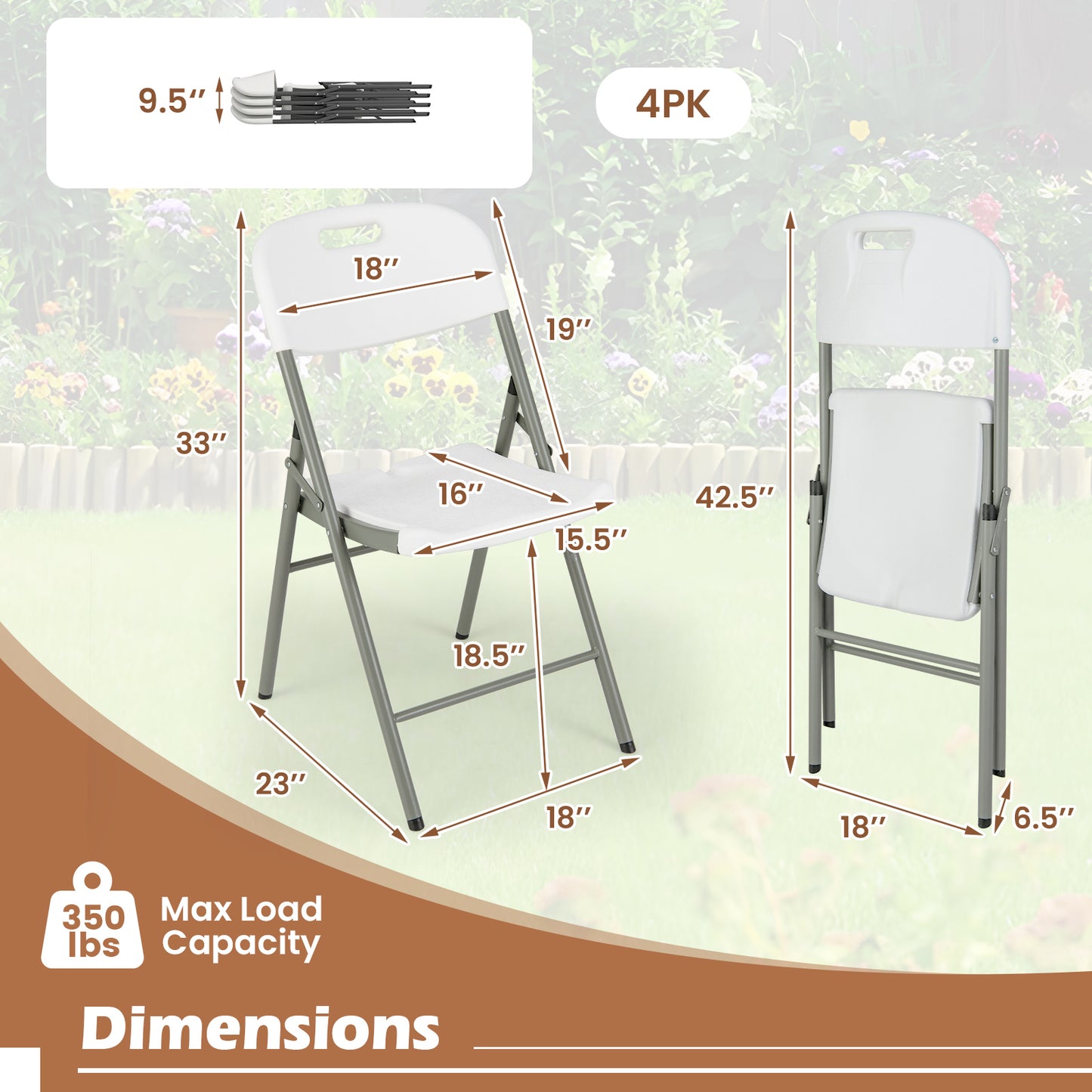 Folding Stackable Chairs with Metal Frame, Set of 4