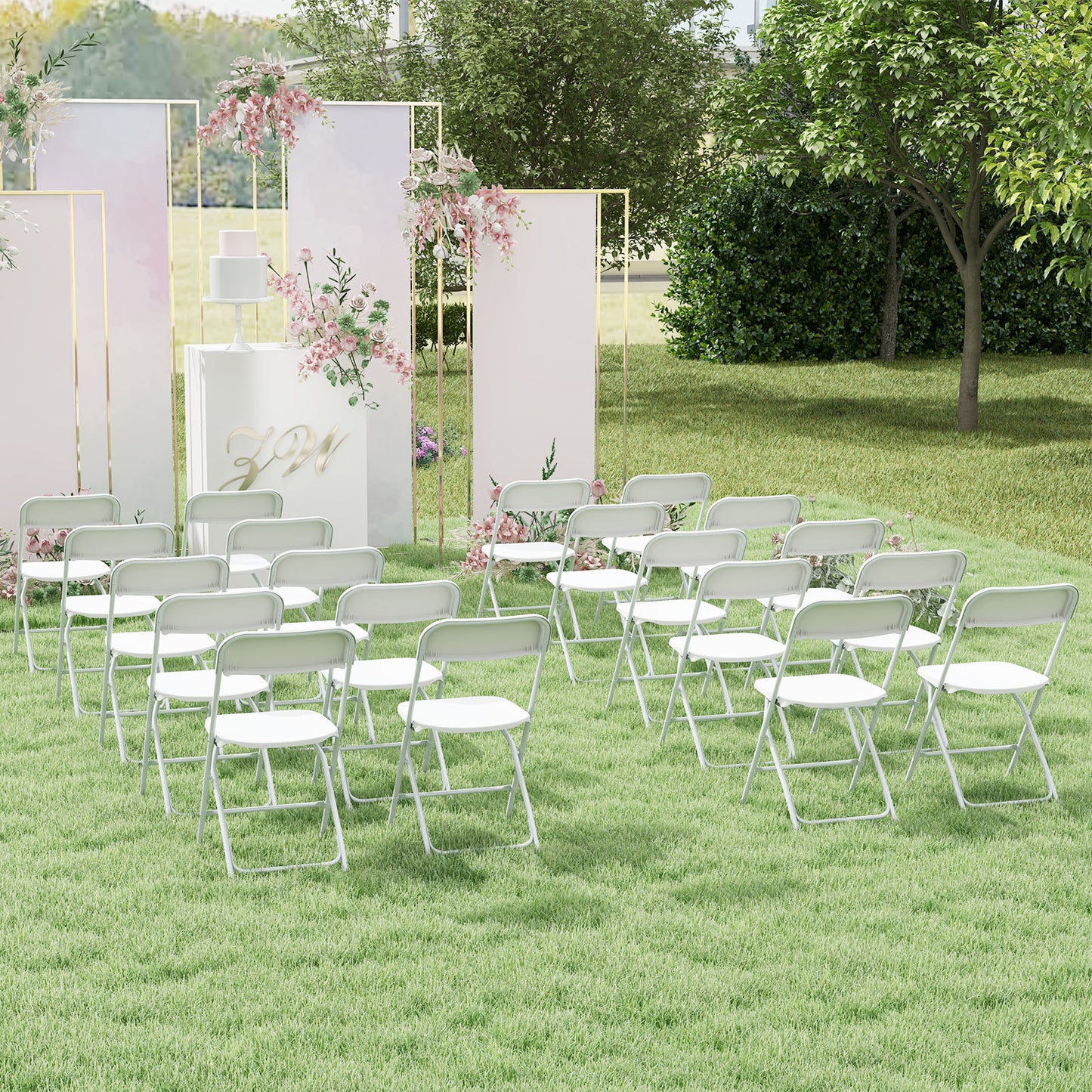 Metal Folding Chairs Set of 4 with Plastic Seat and Back