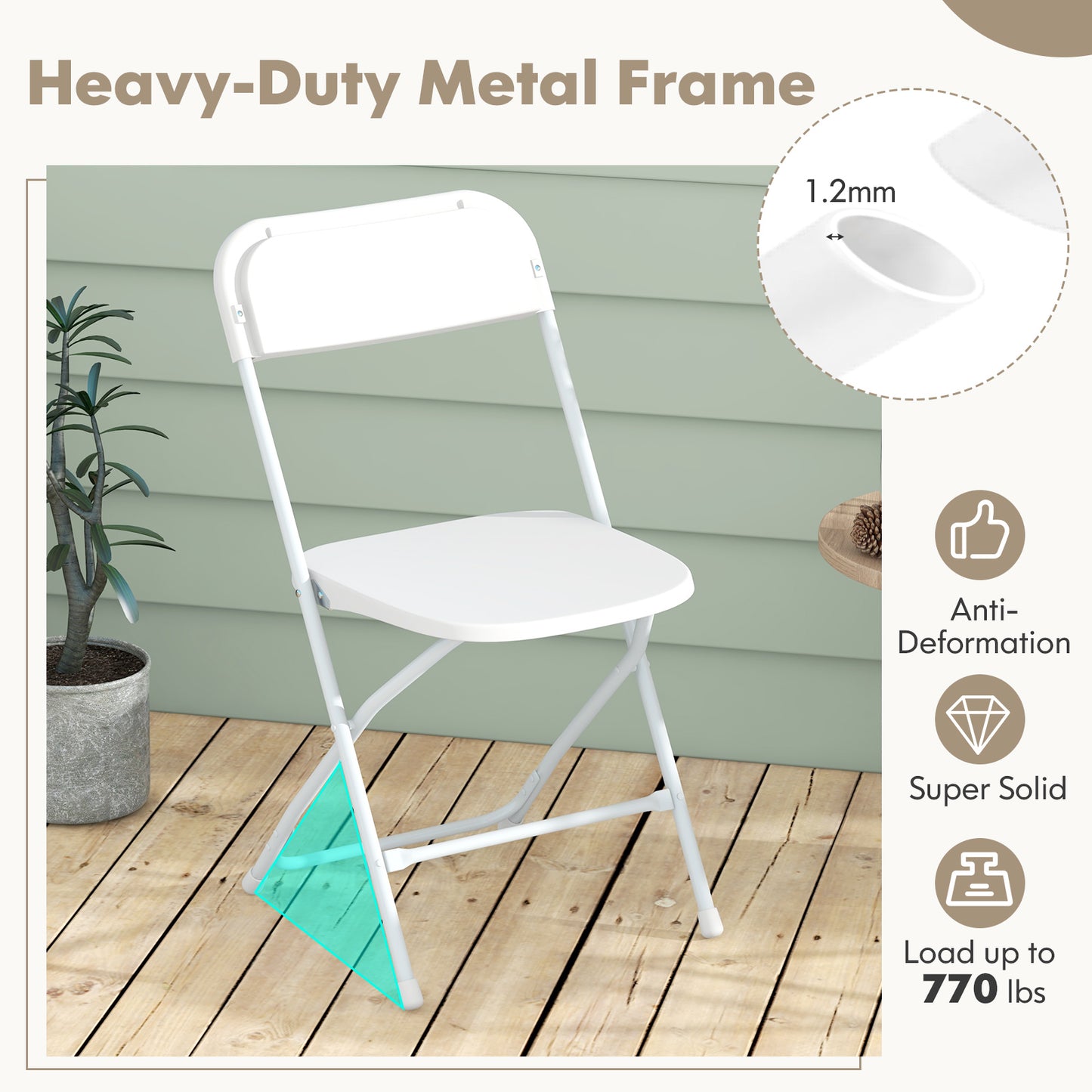 Metal Folding Chairs Set of 4 with Plastic Seat and Back