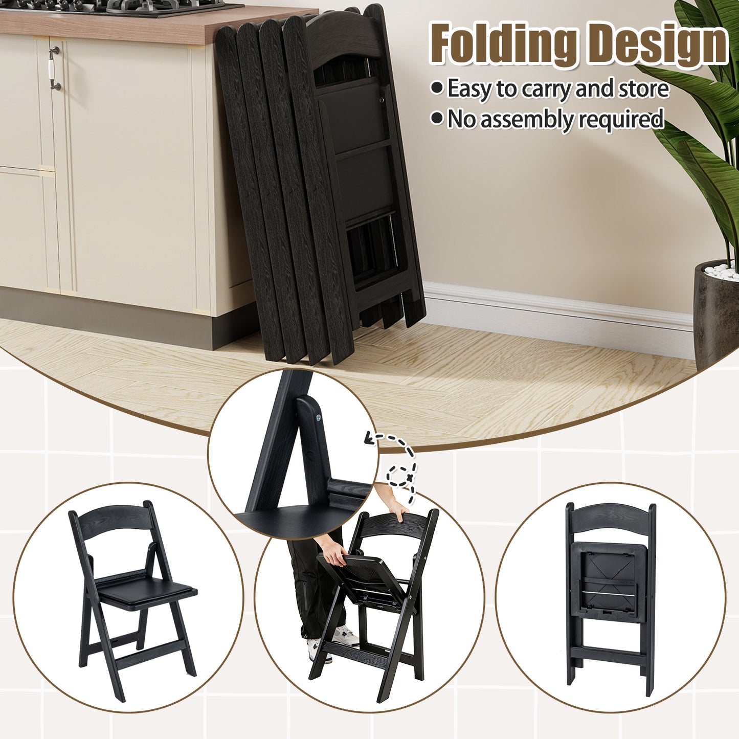 Resin Folding Chairs with Padded Seat - 4 Pack White