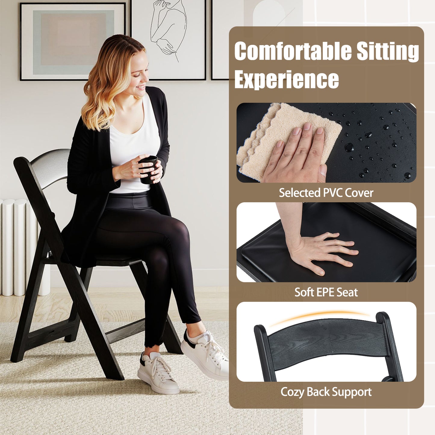 Resin Folding Chairs with Padded Seat - 4 Pack White