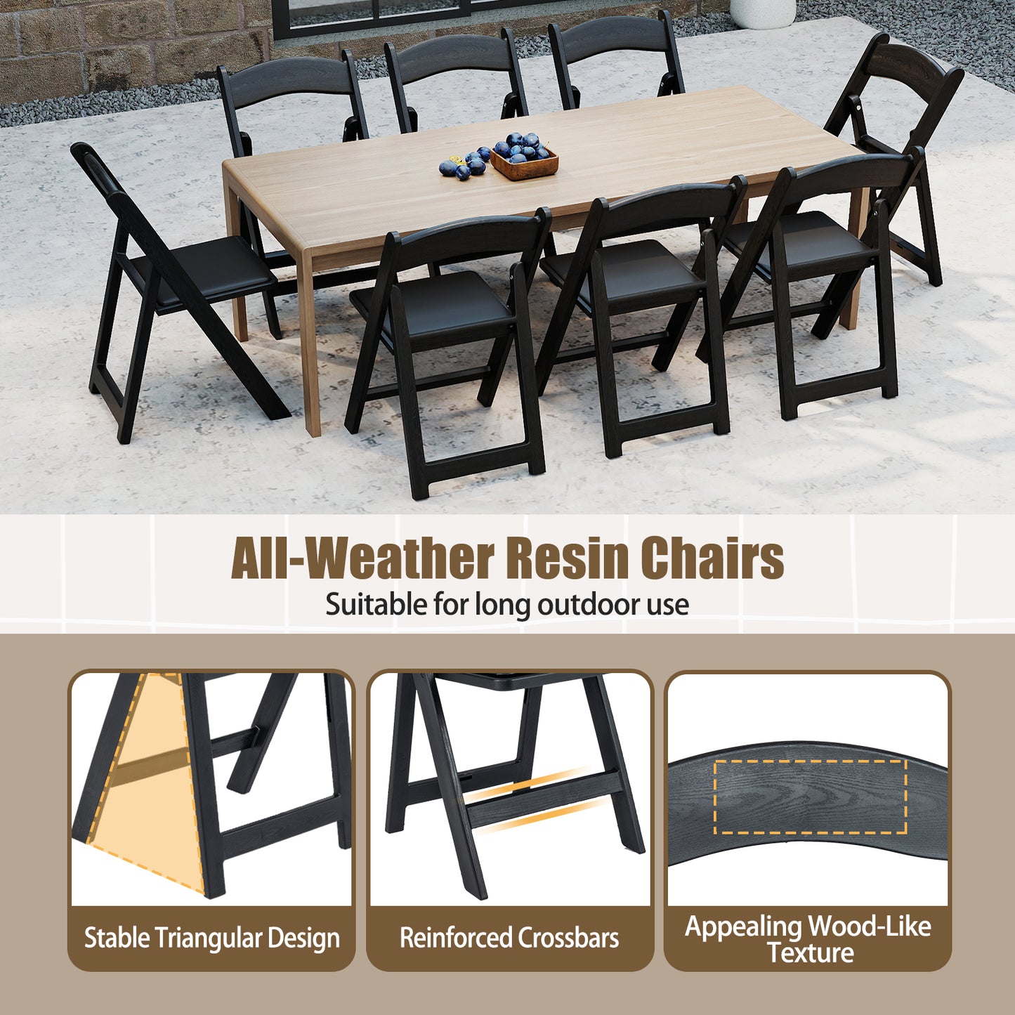Resin Folding Chairs with Padded Seat - 4 Pack White
