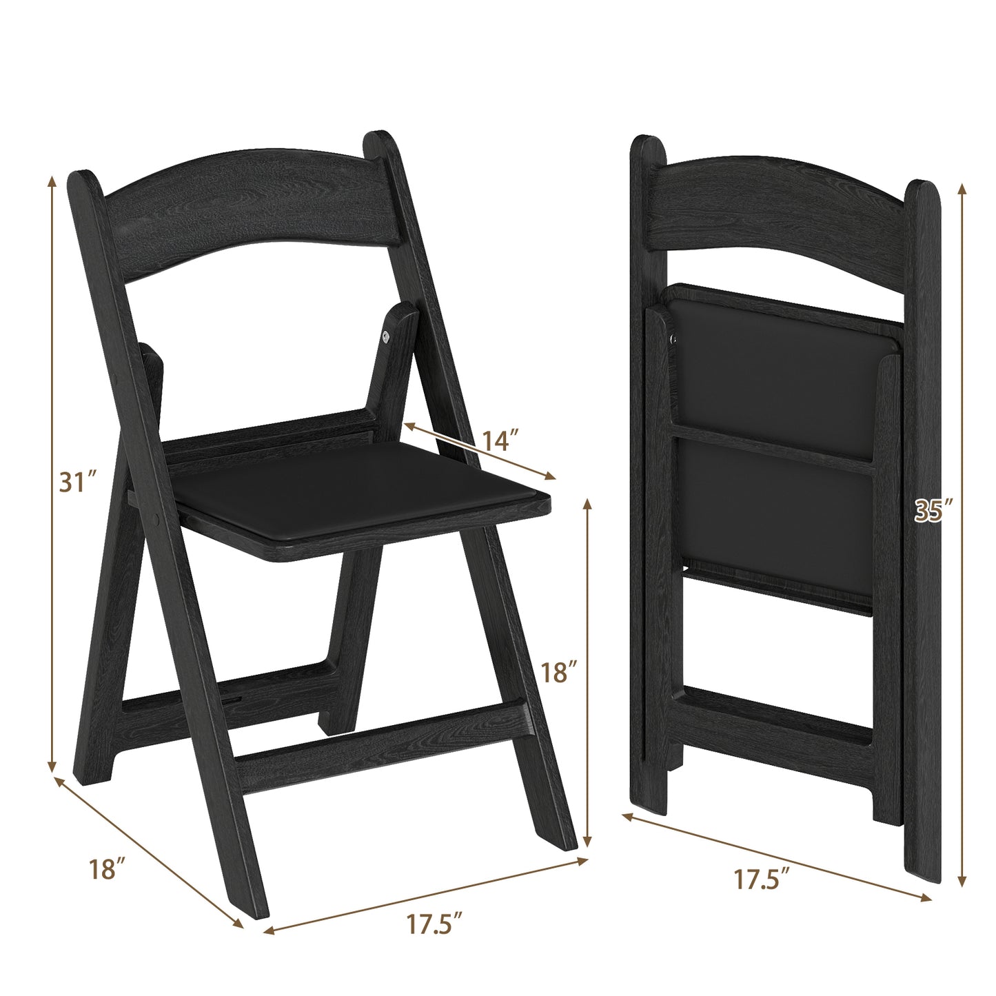 Resin Folding Chairs with Padded Seat - 4 Pack White