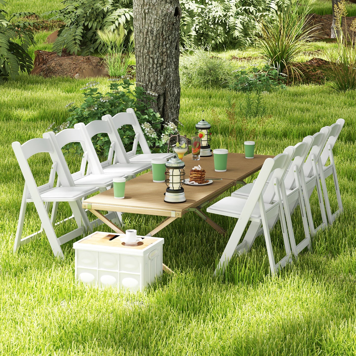 Resin Folding Chairs with Padded Seat - 4 Pack White