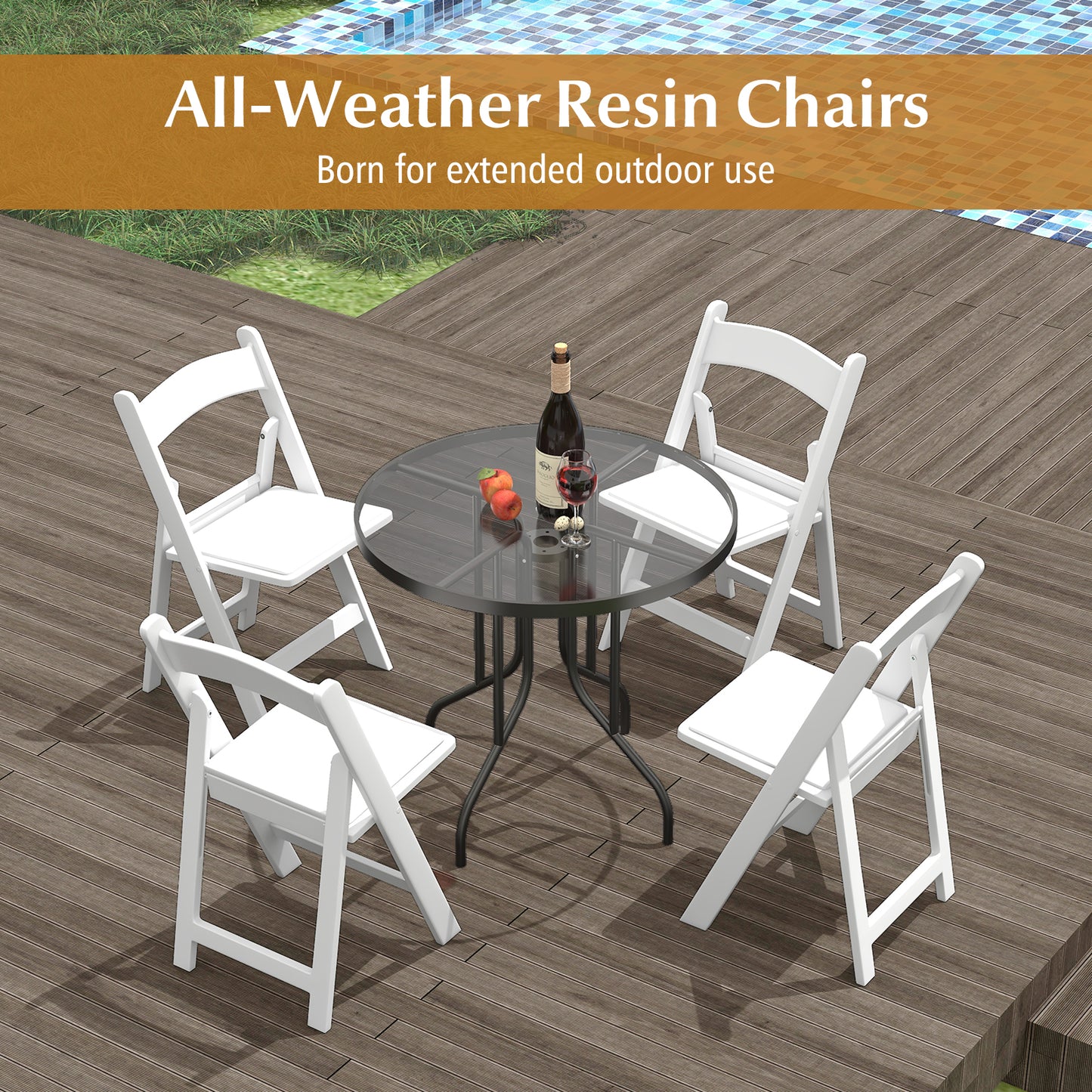 Resin Folding Chairs with Padded Seat - 4 Pack White