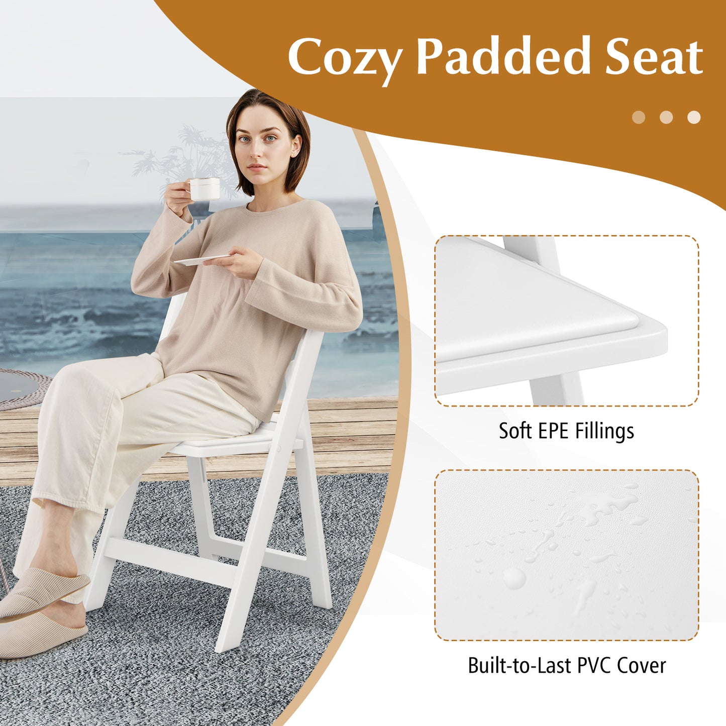 Resin Folding Chairs with Padded Seat - 4 Pack White