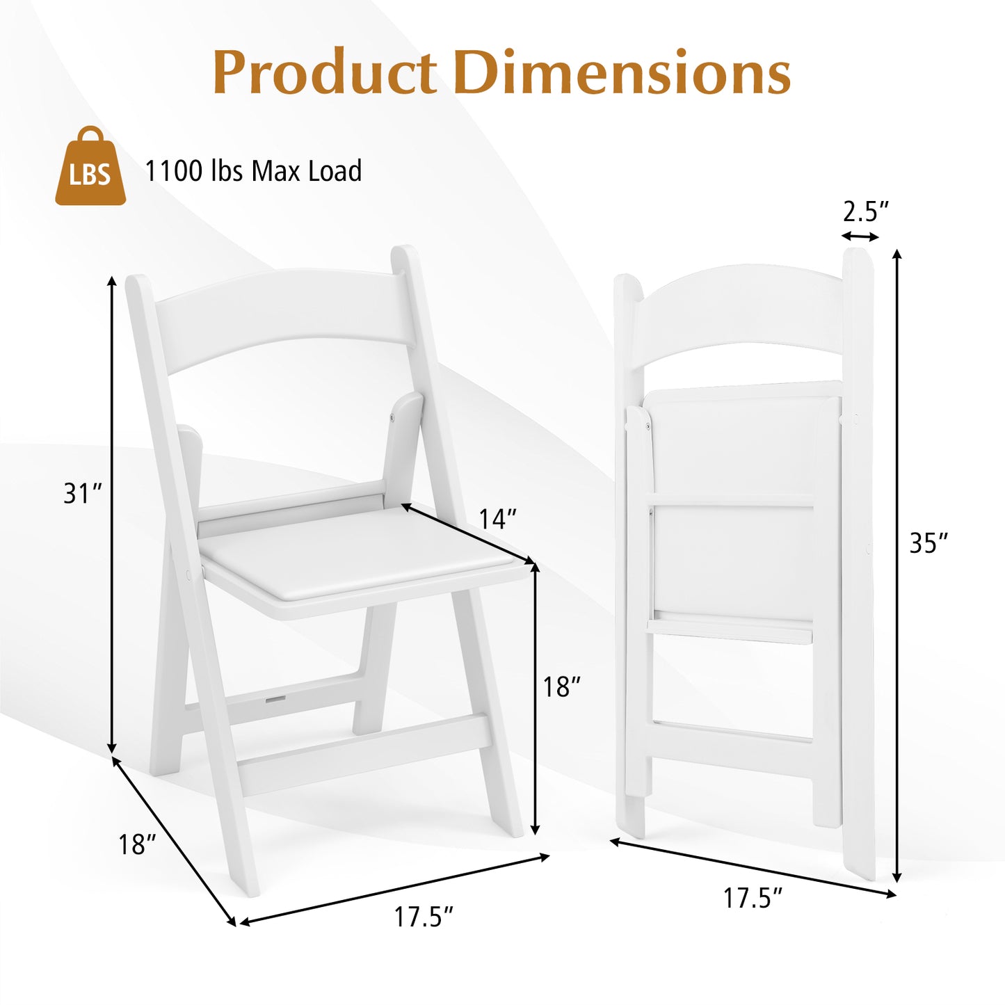 Resin Folding Chairs with Padded Seat - 4 Pack White