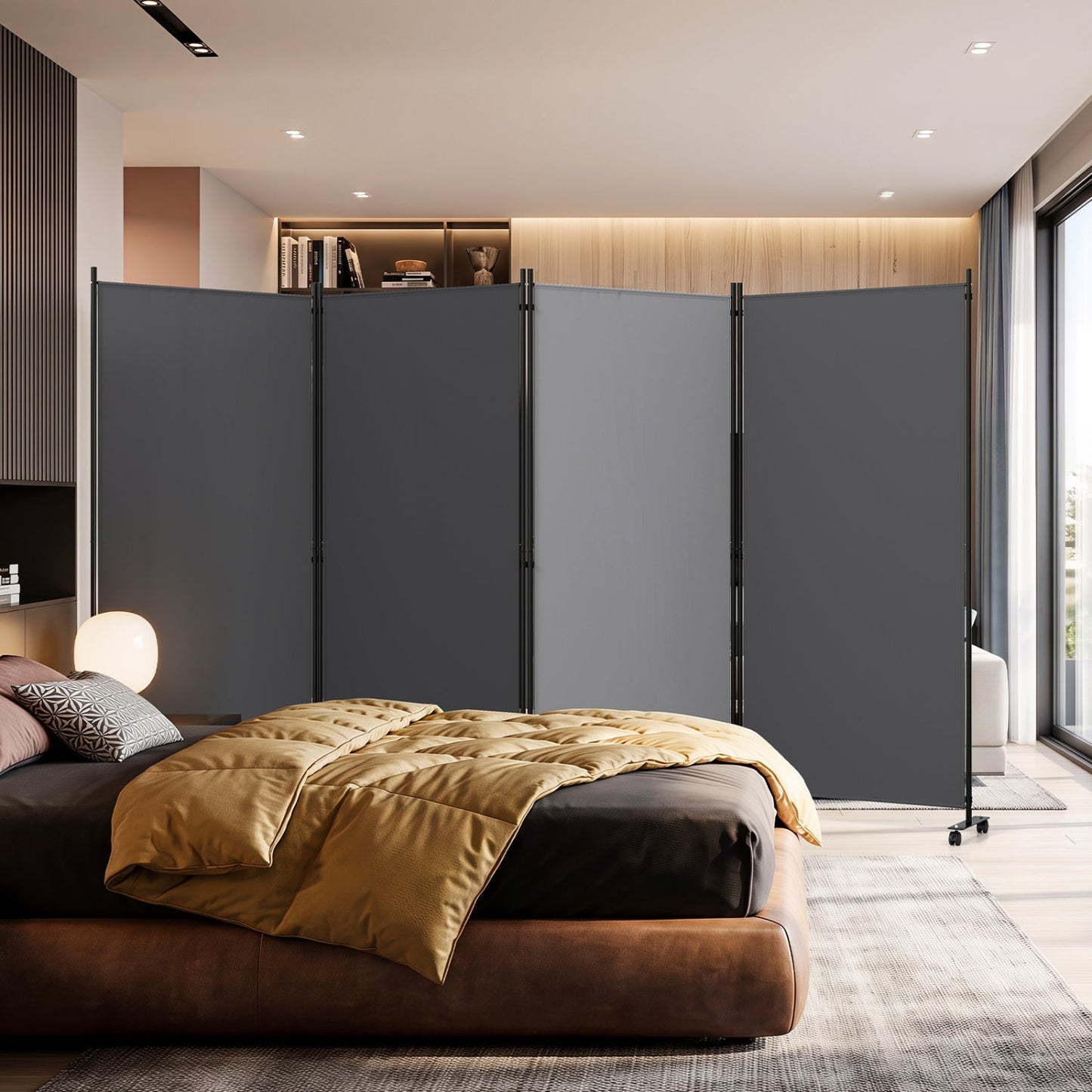 4-Panel Folding Room Divider with Wheels - 71.5" Tall