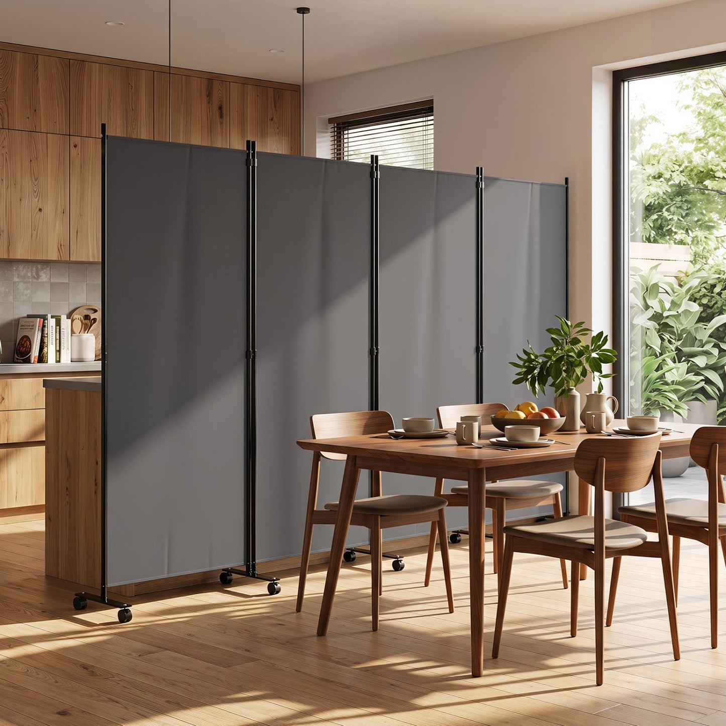 4-Panel Folding Room Divider with Wheels - 71.5" Tall