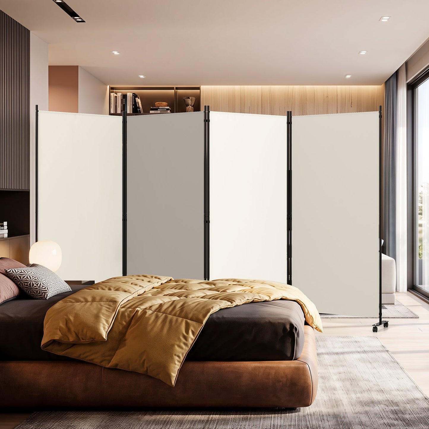 4-Panel Folding Room Divider with Wheels - 71.5" Tall