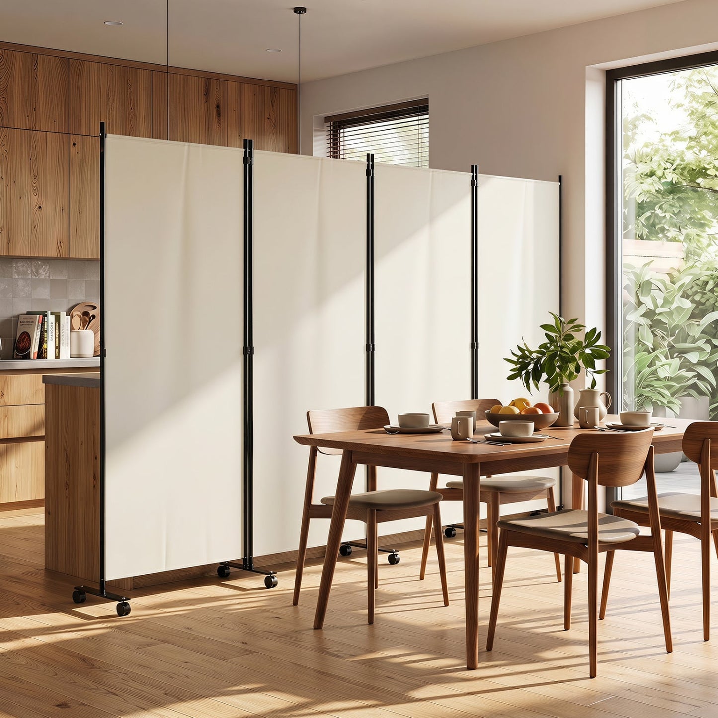 4-Panel Folding Room Divider with Wheels - 71.5" Tall